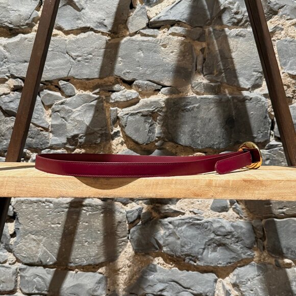 Bottega Veneta Burgundy Leather Gold Drop Buckle Thin Belt - Picture 4 of 11